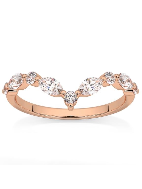 Pompeii .60Ct Diamond Guard Insert V Shape Marquise Wedding Ring 10k Gold Lab Grown