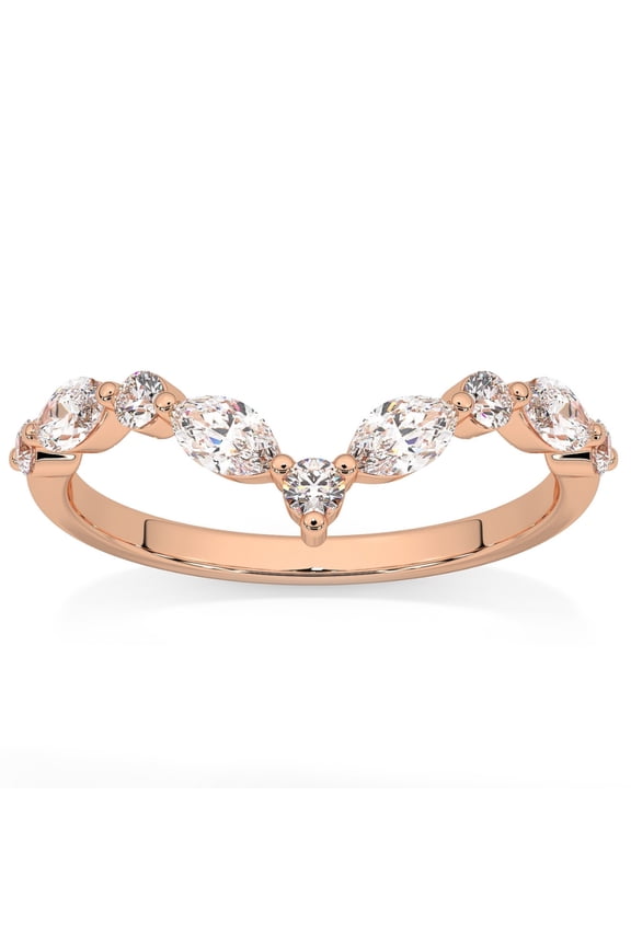 Pompeii .60Ct Diamond Guard Insert V Shape Marquise Wedding Ring 10k Gold Lab Grown