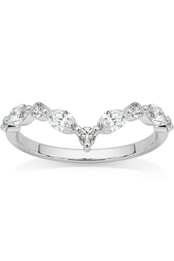 Pompeii .60Ct Diamond Guard Insert V Shape Marquise Wedding Ring 10k Gold Lab Grown
