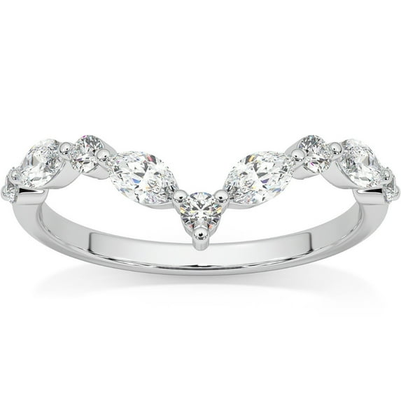Pompeii .60Ct Diamond Guard Insert V Shape Marquise Wedding Ring 10k Gold Lab Grown