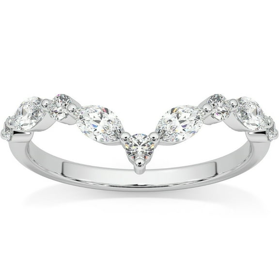 Pompeii .60Ct Diamond Guard Insert V Shape Marquise Wedding Ring 10k Gold Lab Grown