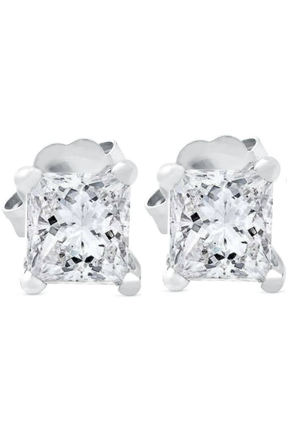 Pompeii .65 ct Princess Cut Diamond Studs 14k White Gold ((G-H),SI(1)-SI(2))