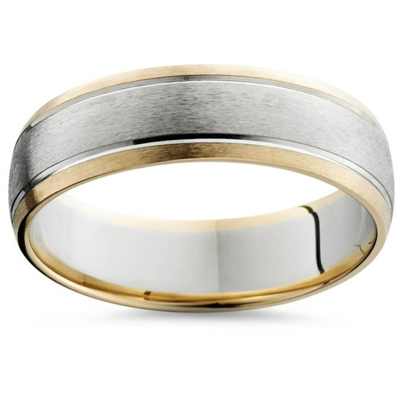 Pompeii 6MM Mens 14k Gold Two Tone Brushed Wedding Ring Band New (,)