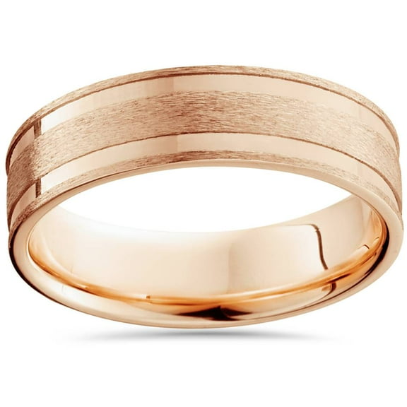 Pompeii 6mm 14K Rose Gold Brushed Double Inlay Wedding Band (,)
