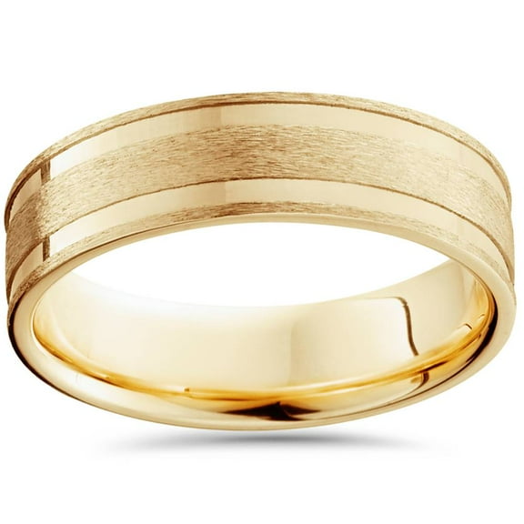 Pompeii 6mm 14K Yellow Gold Brushed Double Inlay Wedding Band (,)