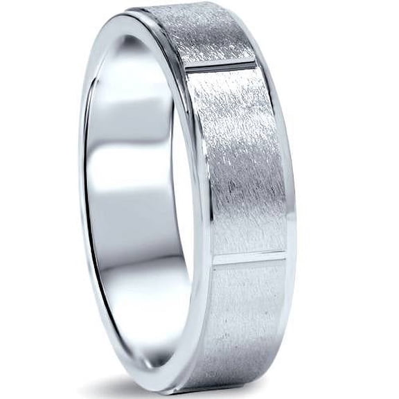 Pompeii 6mm Flat Brushed Mens Comfort Fit Wedding Band White Gold (,)