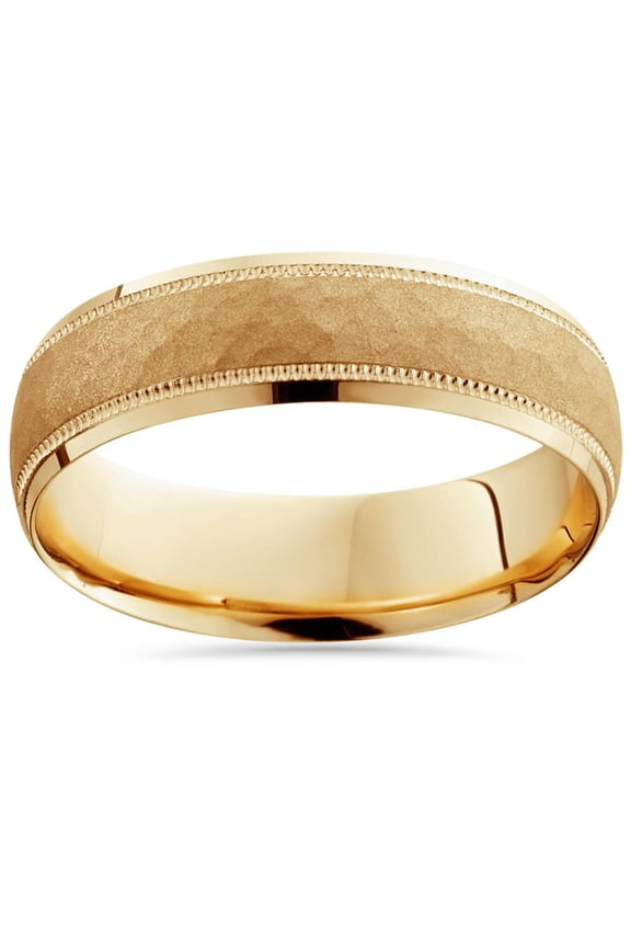 Pompeii 6mm Hammered Mens Wedding Band 14K Yellow Gold (,)