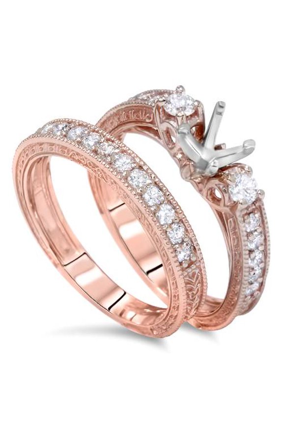 Pompeii 7/8ct Vintage Engagement Ring Mount Set 14K Rose Gold (G/H,VS2)