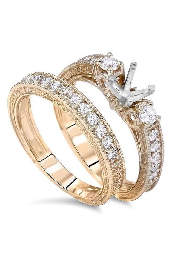 Pompeii 7/8ct Vintage Engagement Ring Mount Set 14K Yellow Gold (G/H,VS2)