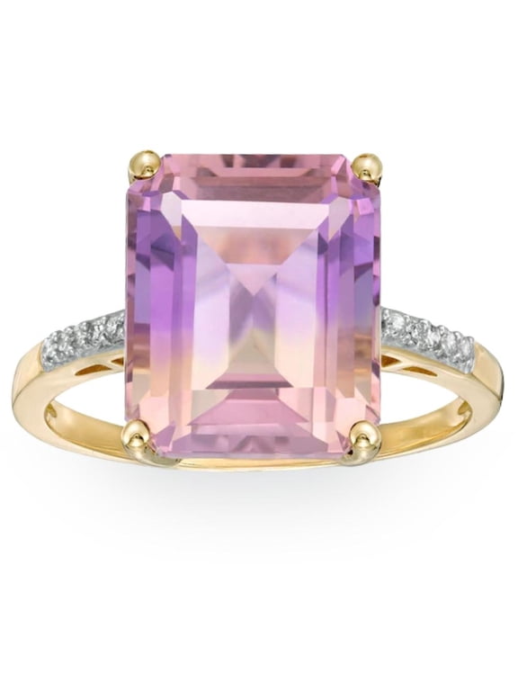 Pompeii 7 Ct Emerald Cut Amethyst Diamond Ring in 10k Yellow Gold (H/I,I1-I2)