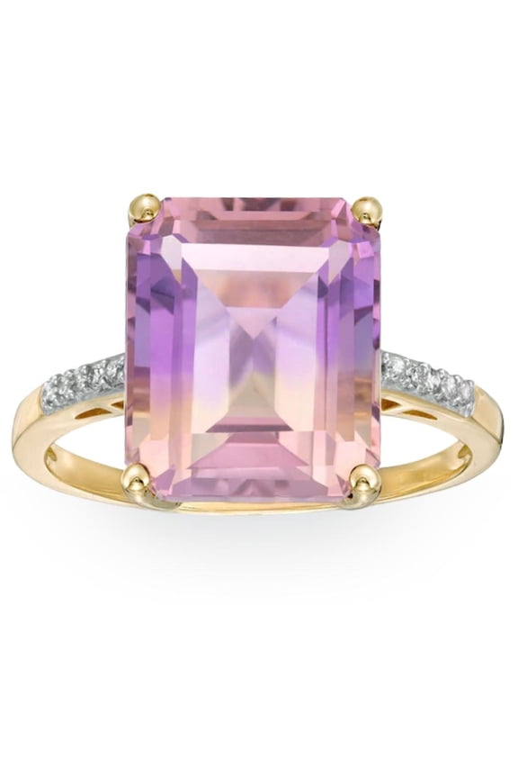 Pompeii 7 Ct Emerald Cut Amethyst Diamond Ring in 10k Yellow Gold (H/I,I1-I2)