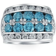 POMPEII3 Pompeii 7Ct Blue Diamond Men's Four Row Anniversary Ring in 10k White Gold (Blue,VS1-VS2)