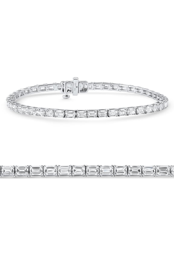 Pompeii 7Ct Emerald Cut Diamond East West Tennis Bracelet 14k White Gold Lab Grown (EF,VS)
