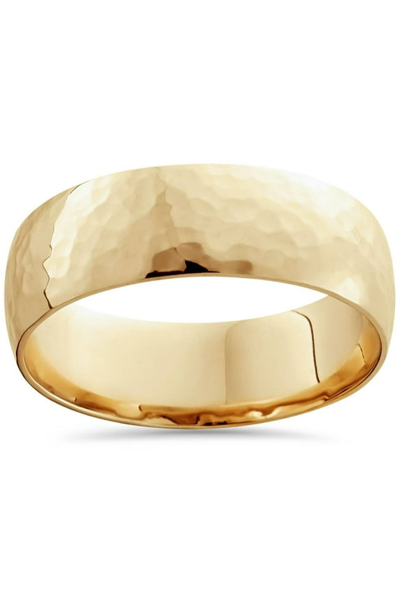 Pompeii 7mm 14K Yellow Gold High Polished Hammered Mens Wedding Band (,)