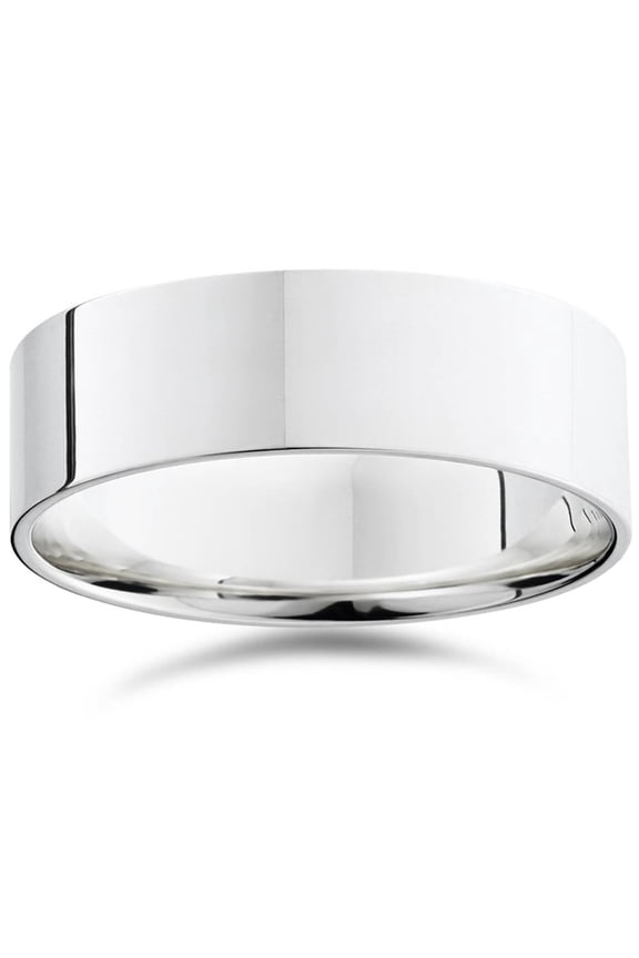 Pompeii Mens 14K White Gold 7mm Flat Wedding Ring Band (,)