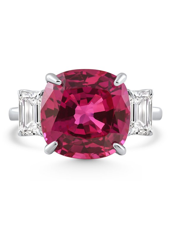 Pompeii 8.50Ct Cushion Ruby & Emerald Cut Diamond Ring 14k White Gold Lab Grown