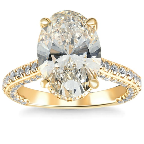 Pompeii Certified 6.70Ct TW Oval Lab Grown Diamond Engagement Ring 14k Yellow Gold