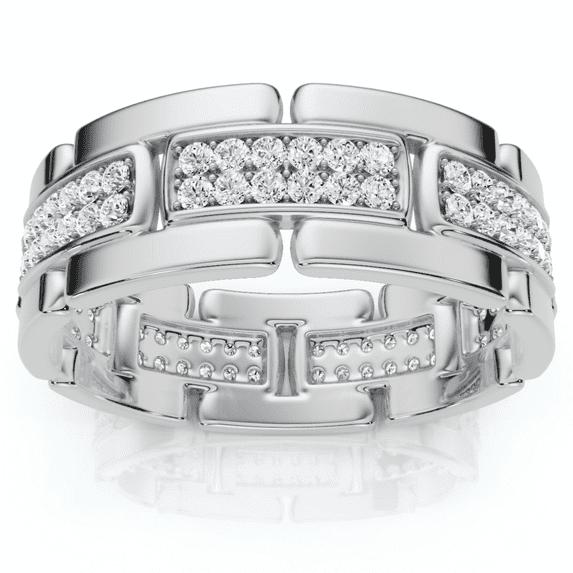 Pompeii .85Ct TW Round Diamond Mens Link 8mm Wedding Band Gold Polished Ring Lab Grown