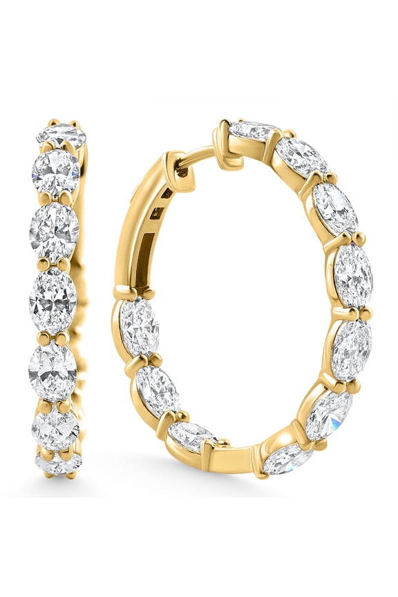Pompeii 8Ct TW Oval Diamond Inside Outside Hoops Vault Lock 14k Yellow Gold Lab Grown