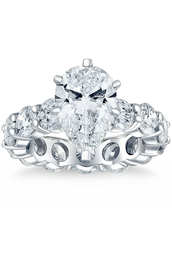 Pompeii Certified 8Ct TW Pear Diamond Eternity Engagement Ring in 14k Gold Lab Grown