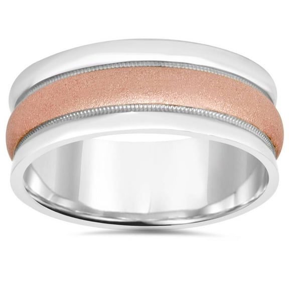 Pompeii 8MM Rose & White Gold Two Tone Wedding Band 14K (,)