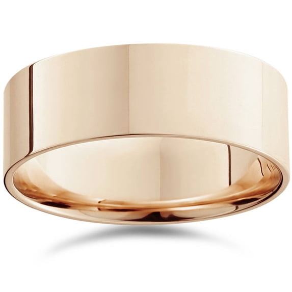 Pompeii 8mm Flat High Polished Comfort Fit Plain Wedding Band 14K Rose Gold Ring (,)
