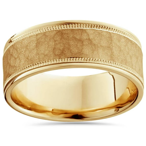 Pompeii 8mm Hammered Mens Wedding Band 14K Yellow Gold (,)