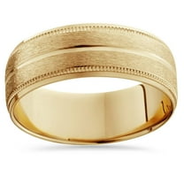 Pompeii 9mm 14K Yellow Gold Mens Brushed Double Line Mens Wedding Band 9mm Ring (,)