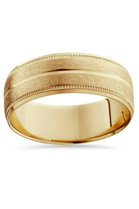 Pompeii 9mm 14K Yellow Gold Mens Brushed Double Line Mens Wedding Band 9mm Ring (,)