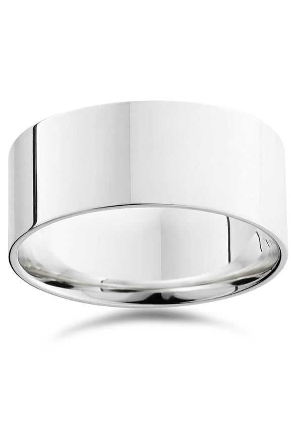 Pompeii 9mm Flat High Polished Wedding Band 10K White Gold (,)