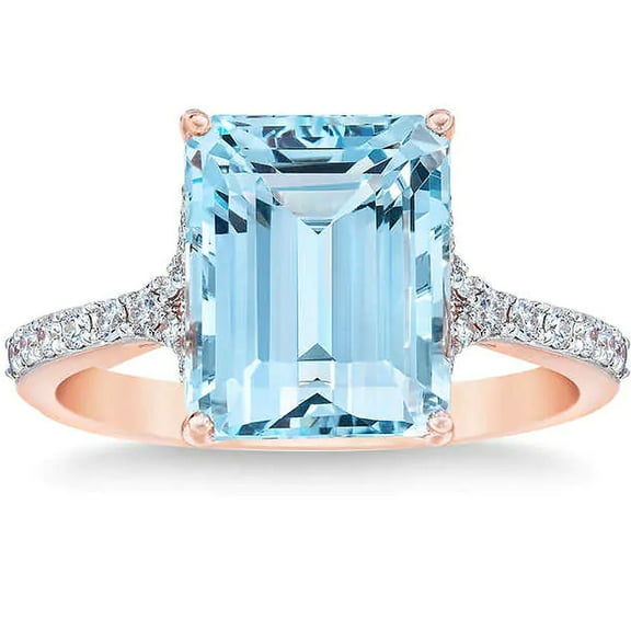 Pompeii Aquamarine (11x9mm) & Diamond 14k Rose Gold Ring (G/H,I1-I2)