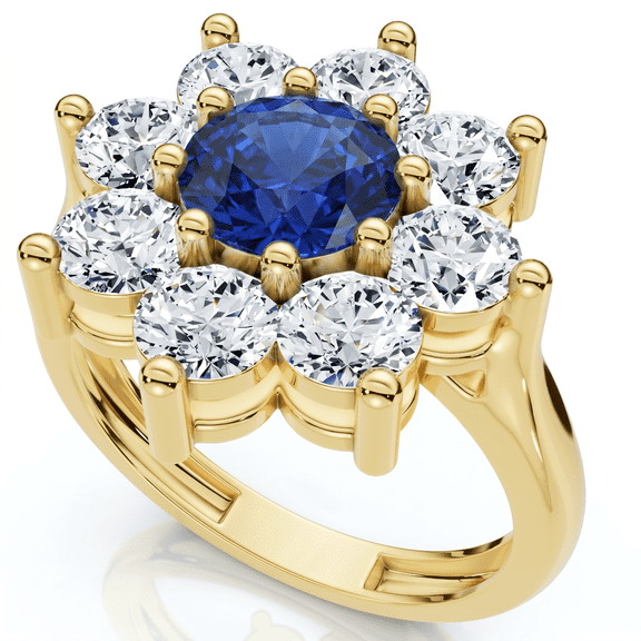 Pompeii Azura 2.1Ct Blue Sapphire Diamond Ring 10K Gold Lab Grown (E/F,VS1-VS2)