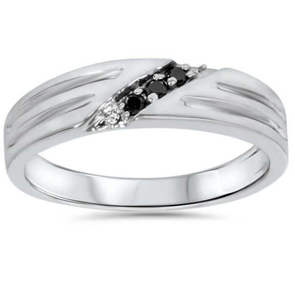 Pompeii Black Diamond Mens Wedding Band Ring 14k White Gold (Black,AAA)
