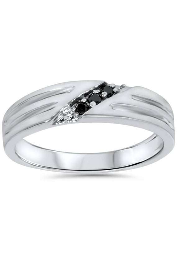 Pompeii Black Diamond Mens Wedding Band Ring 14k White Gold (Black,AAA)