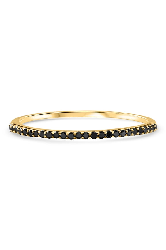 Pompeii Black Diamond Thin Wedding Ring Yellow Gold Stackable Anniversary Band