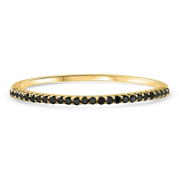 Pompeii Black Diamond Thin Wedding Ring Yellow Gold Stackable Anniversary Band