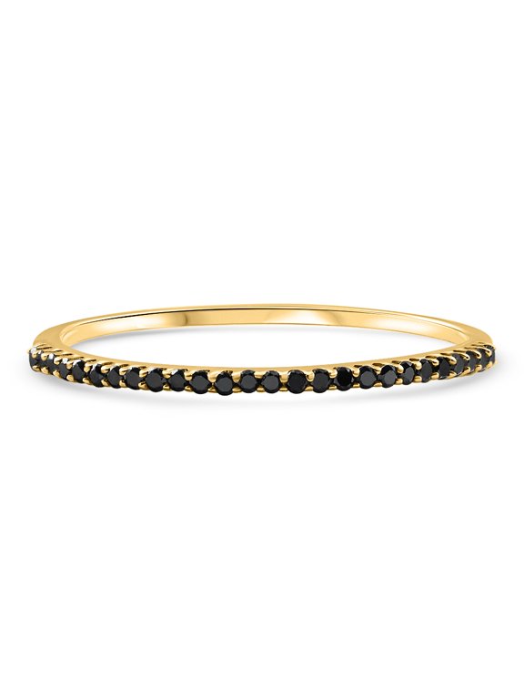 Pompeii Black Diamond Thin Wedding Ring Yellow Gold Stackable Anniversary Band