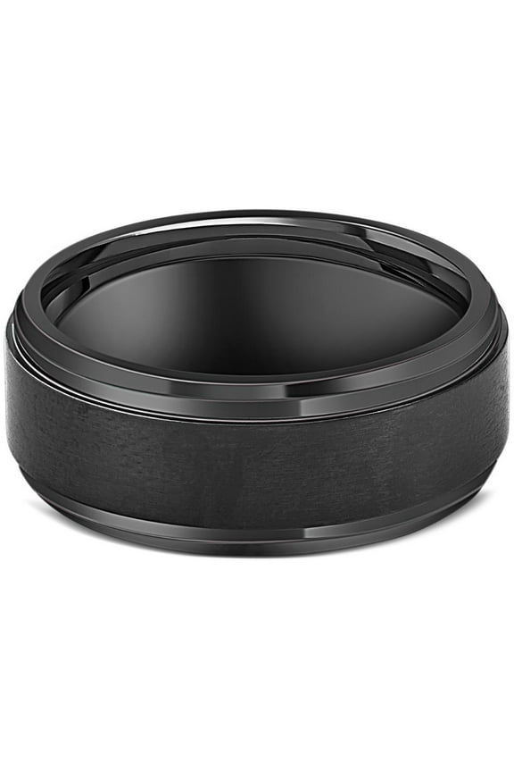 Pompeii Black Titanium Mens Comfort Fit Brushed Beveled Polished Edge Wedding Band 9MM (,)