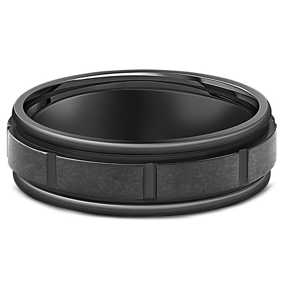 Pompeii Black Titanium Mens Comfort Fit Brushed Grooved Polished Edge Wedding Band 7MM (,)