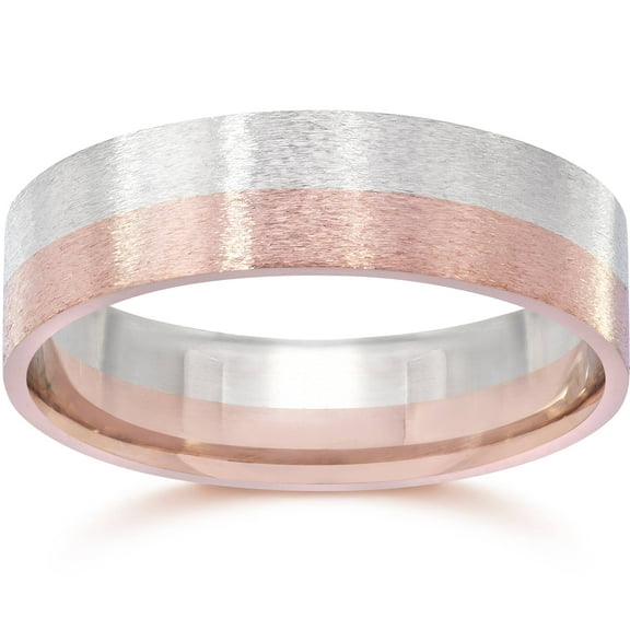 Pompeii Brushed Two Tone Flat Wedding Band 14K Rose & White Gold (,)