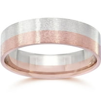 Pompeii Brushed Two Tone Flat Wedding Band 14K Rose & White Gold (,)