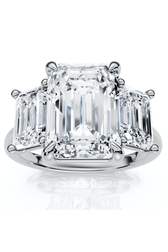 Pompeii Cert. 5Ct Emerald Cut Diamond Engagement Ring 3-Stone 14k Gold or Pt Lab Grown