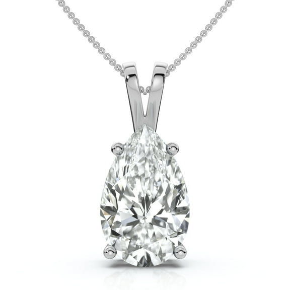 Pompeii Certified 1 - 4Ct Pear Shape Solitaire Pendant 14k Gold Women's 18" Necklace Lab