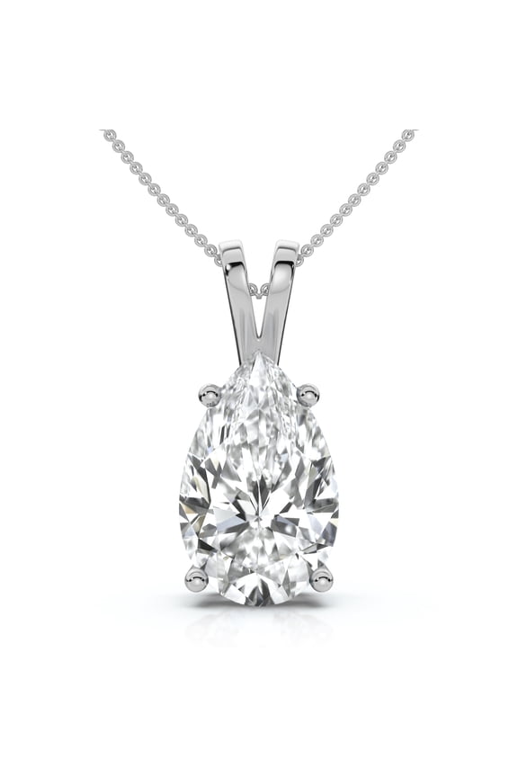 Pompeii Certified 1 - 4Ct Pear Shape Solitaire Pendant 14k Gold Women's 18" Necklace Lab