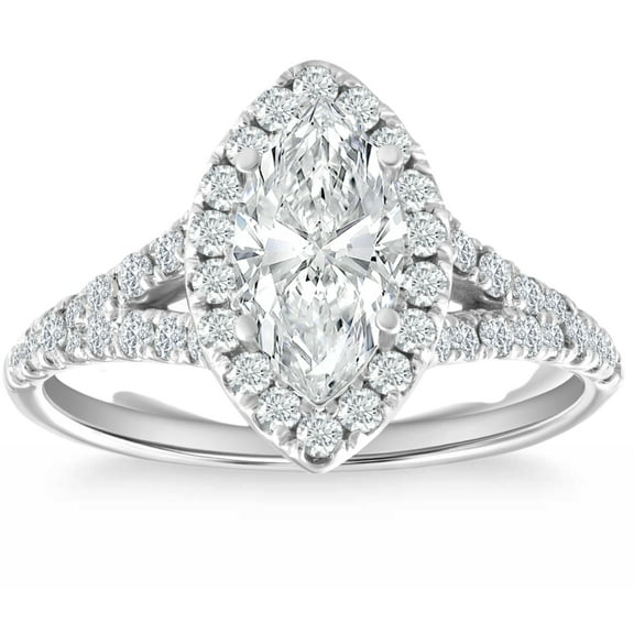 Pompeii Certified 1.50Ct Marquise Diamond Engagement Ring 14k White Gold Lab Grown