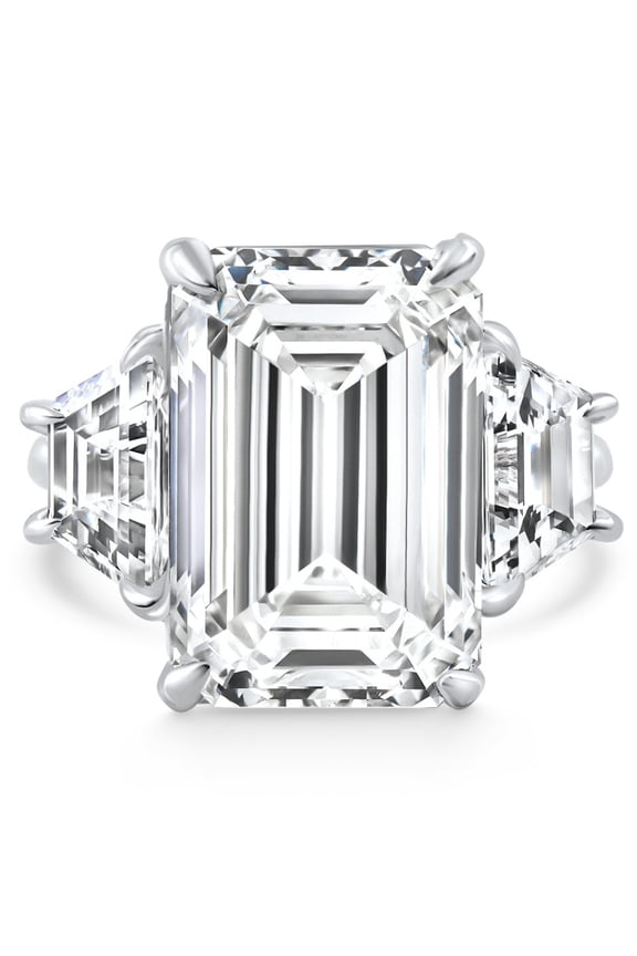 Pompeii Certified 11.90Ct Emerald Diamond & Trapezoid Engagement Ring Lab Grown 14k Gold