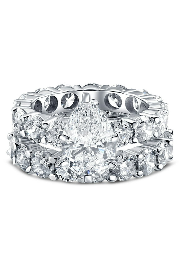 Pompeii Certified 13Ct Pear Shape Diamond Eternity Wedding Ring Set 14k Gold Lab Grown