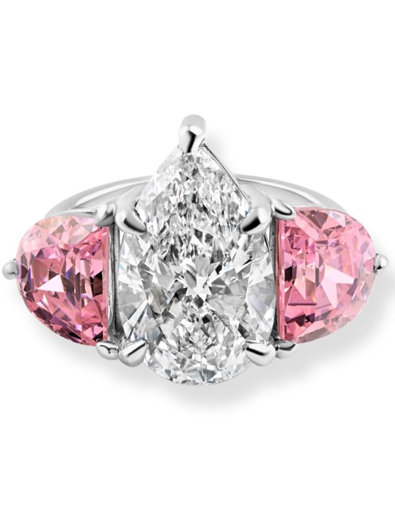 Pompeii Certified 15.40Ct Pear Shape Diamond Pink Topaz Engagement Ring Gold Lab Grown
