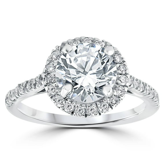 Pompeii Certified 2 1/3Ct Round Diamond Halo Engagement Ring 14k White Gold Lab Grown