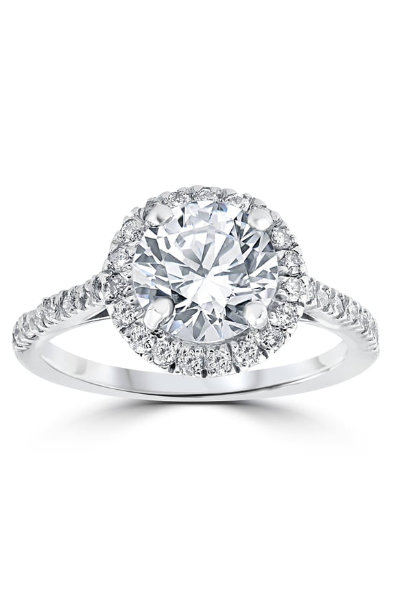Pompeii Certified 2 1/3Ct Round Diamond Halo Engagement Ring 14k White Gold Lab Grown